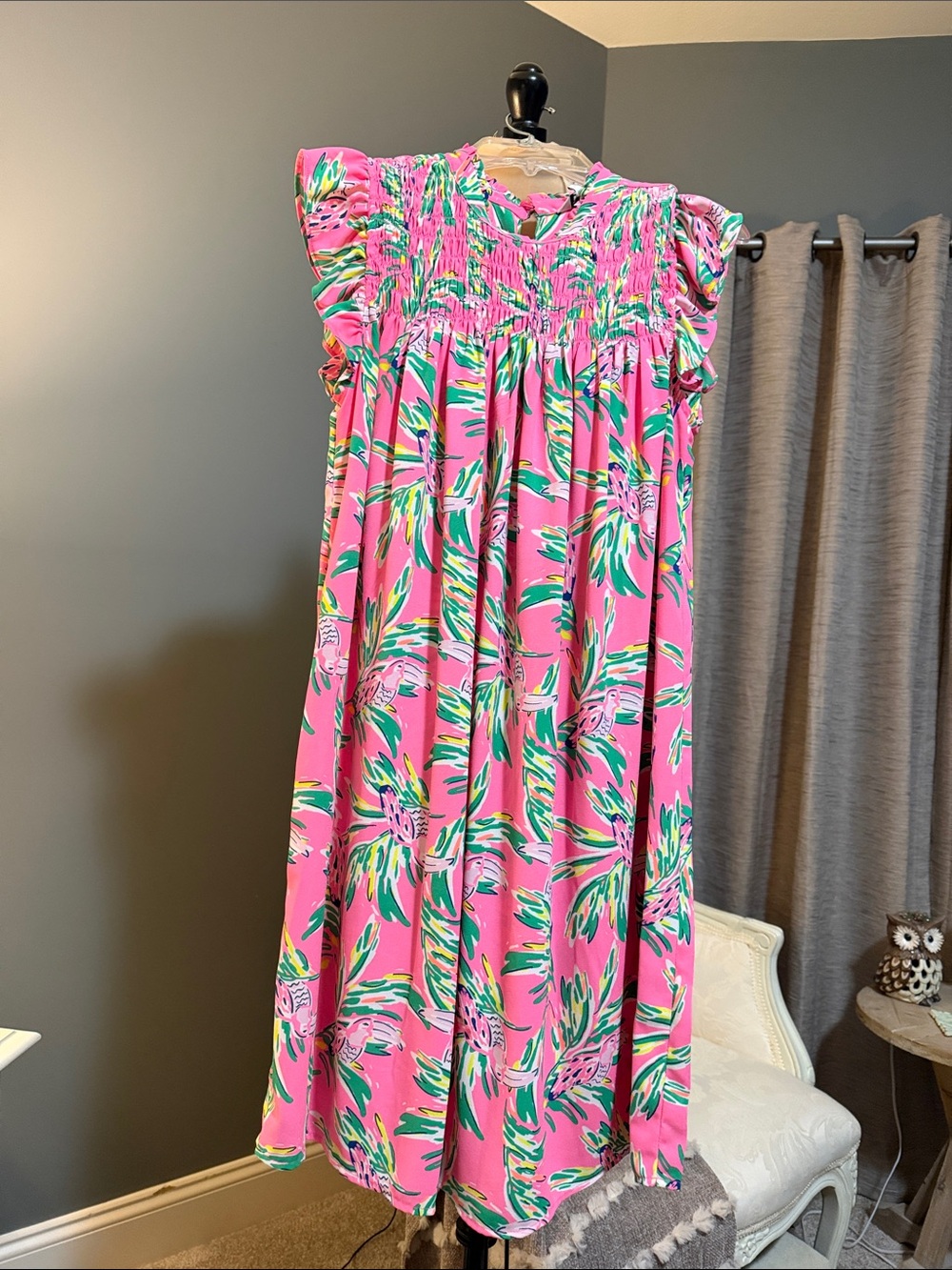 Crown & Ivy Pink Ruffle Sleeve Dress